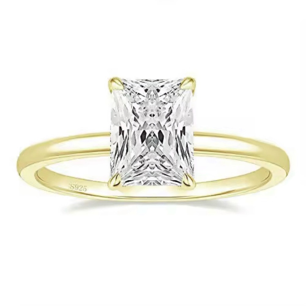 Radiant-Cut Solitaire Engagement Ring- Sterling Silver .925 & 3CT Cubic Zirconia
